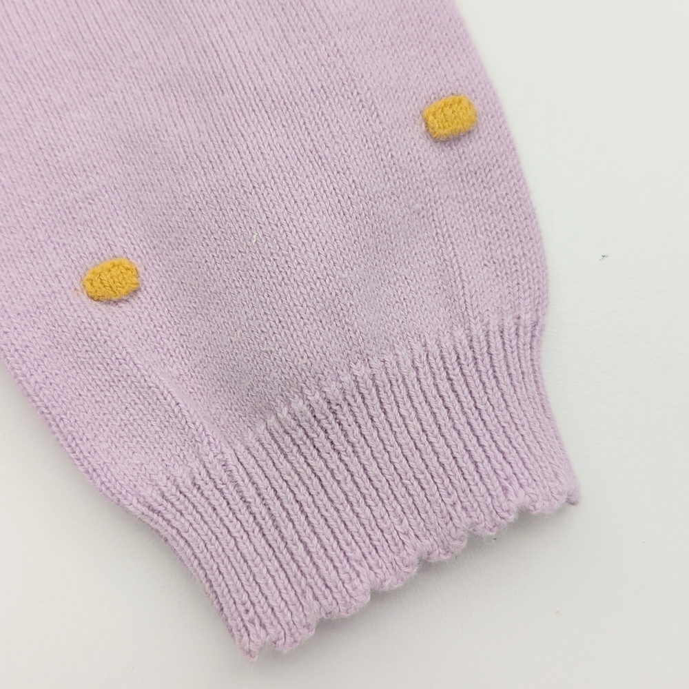 Girls Pastel Mauve Cardigan Sweater w/Colorful Raised Squares And Scalloped Hems - Picture 9 of 16